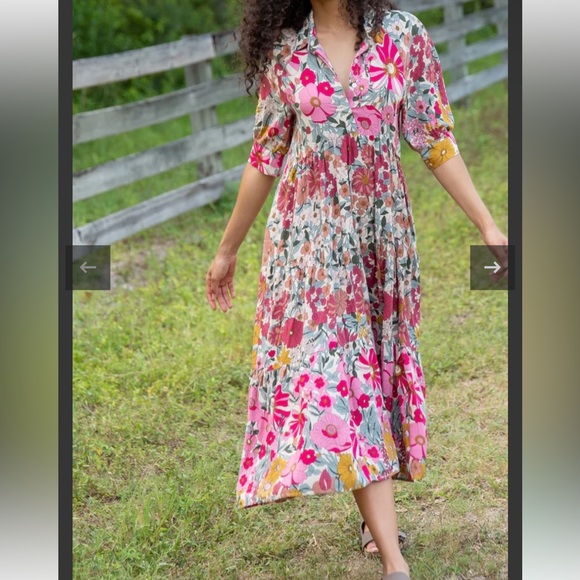 Natural Life Rebecca Midi Dress Vintage Floral Psychedelic Poppy Buttons NWT S - Picture 3 of 12